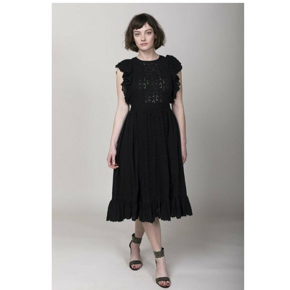 Ulla Johnson Black Embroidered Bea Midi Dress NWT - Picture 10 of 11